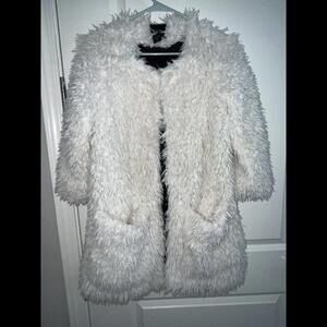 Smythe Chubby Fuzzy Faux Fur Jacket Ivory Women’s Small Mongolian Sweater Coat